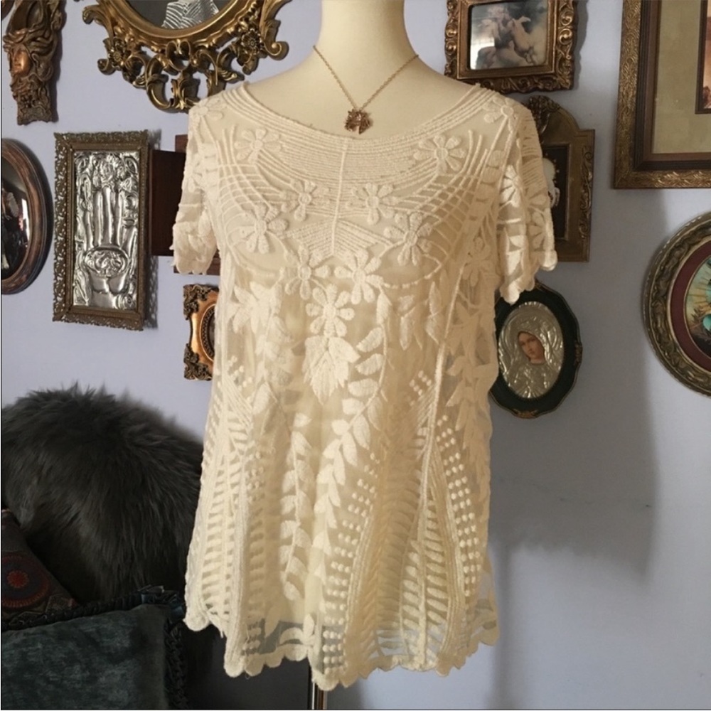 Knapp Studio Boho Lace Sheer Top Medium - Picture 3 of 9